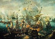 The explosion of the Spanish flagship during the Battle of Gibraltar, 25 April 1607. Hendrik Cornelisz. Vroom